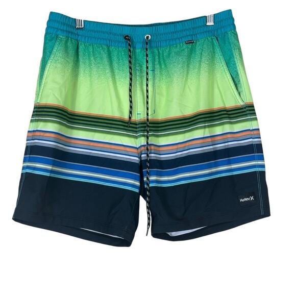 Hurley Board Shorts Mens M Multicolor Stripe Swim Trunks Drawstring Surf Beach - Picture 1 of 5